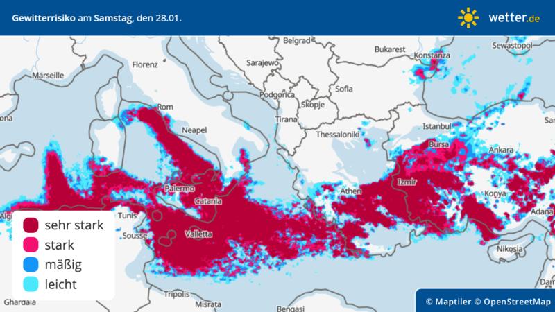 Gewitter-Risiko am Mittelmeer: In diesem Gebiet können örtlich gefährliche Regenmengen fallen