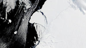 This satellite image shows a huge iceberg the size of Greater London has broken off from the Antarctic. The berg is close to Britain s Halley research station, which sits on the Brunt Ice Shelf. Sensors on the shelf confirmed the split late on Sunday. These images and video, taken by researchers from the British Antarctic Survey in the past year, show a chasm opening up before the break-off. As well as the research station. Staff at the station are not in danger as they are 20km from the crack, known as Chasm One, and will maintain their base and its instruments until they are picked up next month. However, they had been reducing their operations ahead of the icebergs calving. Professor Dame Jane Francis, Director of BAS says that her te PUBLICATIONxNOTxINxUKxFRA Copyright: xx 52377482