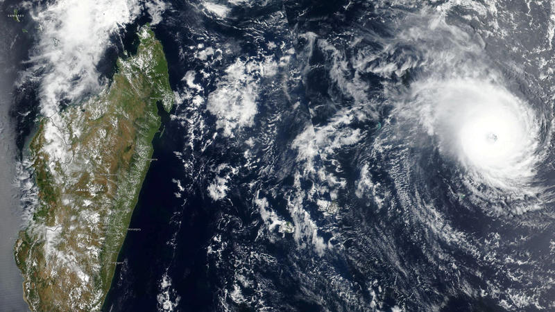 Satellite imagery shows Tropical Cyclone Freddy approaching Madagascar in this undated satellite handout image obtained February 20, 2023. NASA Worldview/Handout via REUTERS THIS IMAGE HAS BEEN SUPPLIED BY A THIRD PARTY./File Photo