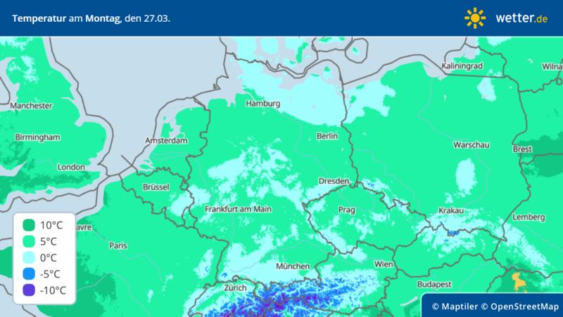 Die Grafik zeigt die Höchstwerte am Montag, 27.03.2023