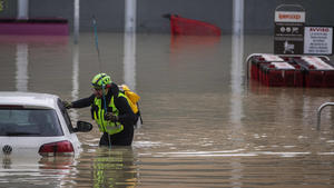 Cesena, a shopping center completely flooded after the overflow of the Savio river, men of the Alpine Speleological Rescue are looking for a missing person. Bad weather in Emilia Romagna, 6 dead and over 5,000 people evacuated, 14 rivers flooded. Italy, May 17, 2023//AGFEDITORIAL_SEA170523-54/Credit:Alessandro Serranv= / AGF/SIPA/2305171547