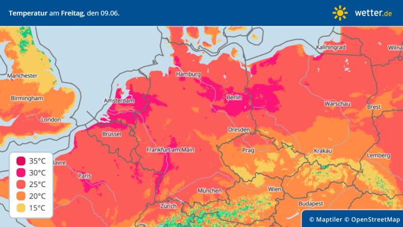 Die Temperaturverteilung in Deutschland am Freitag.