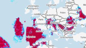 Die Grafik zeigt die Gewittergefahr in Europa am Freitag, 15.09.2023