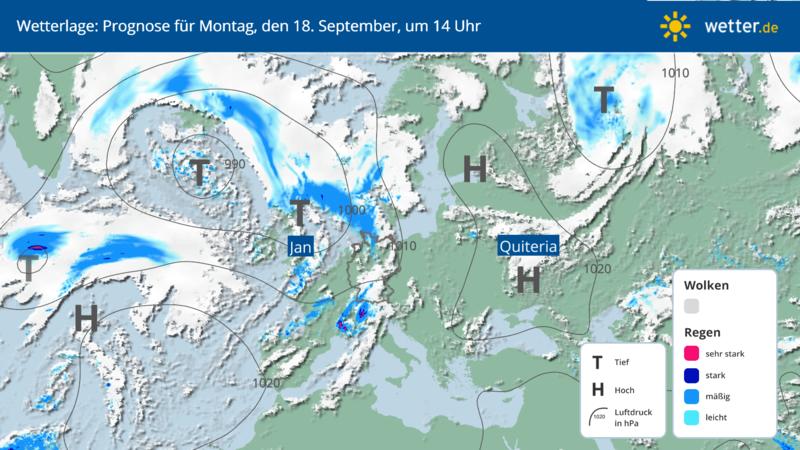 Die Karte zeigt die Wetterlage über Europa am Montag, den 18. September 2023