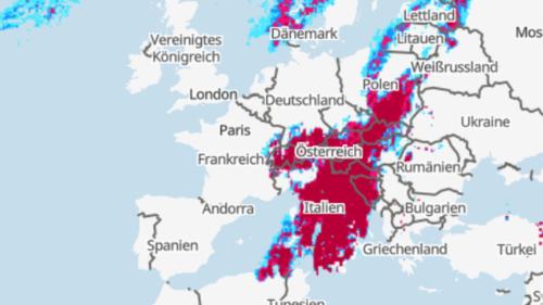 Die Grafik zeigt das Gewitterrisiko in Europa am Samstag, 23.09.2023