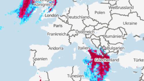 Die Grafik zeigt das Gewitterrisiko für Europa am Dienstag, 26.09.2023