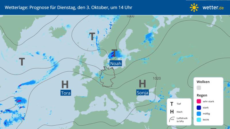 Wetterlage am Dienstag, 3. Oktober, in Deutschland