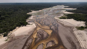 FILE PHOTO: An aerial view shows the Tumbira River, which has been affected by the drought of Negro River, at a Rio Negro Sustainable Development Reserve, in Iranduba, Amazonas state Brazil, October 7, 2023. REUTERS/Bruno Kelly/File Photo