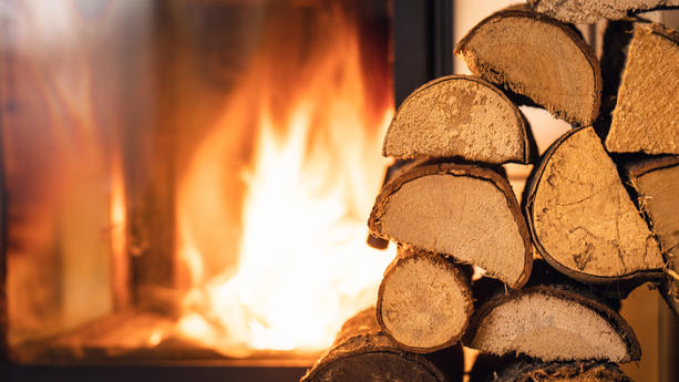 Feuerholz Brennholz vor Ofen