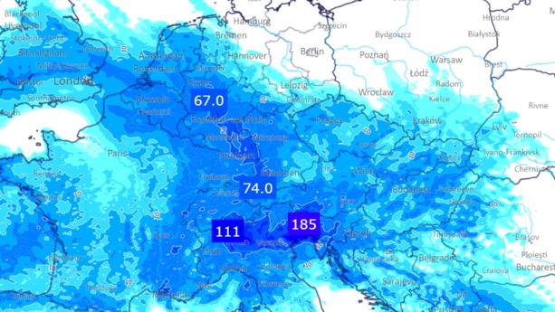 Regensummen in Mitteleuropa bis Freitagabend 24 Uhr