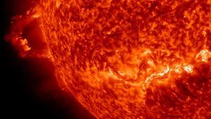 The Sun erupted with two prominence eruptions, one after the other over a four-hour period on Nov. 16, 2012. The action was captured in the 304 Angstrom wavelength of extreme ultraviolet light. It seems possible that the disruption to the Sun‚Äôs magnetic field might have triggered the second event since they were in relatively close proximity to each other. The expanding particle clouds heading into space do not appear to be Earth-directed Image Credit: NASA/SDO/Steele Hill