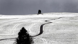 dpatopbilder Ein Weg schlängelt sich am 18.11.2014 durch die schneebedeckte Landschaft bei Rettenbach (Bayern). Karl-Josef Hildenbrand/dpa +++(c) dpa - Bildfunk+++