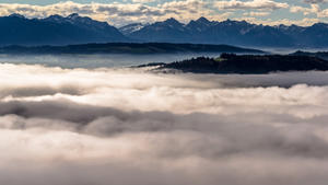 Das Alpenpanorama ist am 11.11.2014 vom Hohenpeißenberg (Bayern) aus in einer dichten Nebeldecke eingehüllt. Foto: Nicolas Armer/dpa +++(c) dpa - Bildfunk+++
