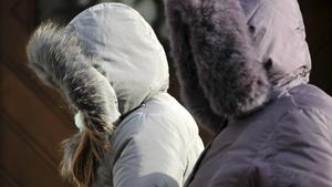 Dick eingemummelt gehen zwei Frauen am Donnerstag (02.02.2012) durch die Innenstadt in München (Oberbayern). Es soll in Deutschland weiter frostig kalt bleiben. Foto: Frank Leonhardt dpa/lby  +++(c) dpa - Bildfunk+++