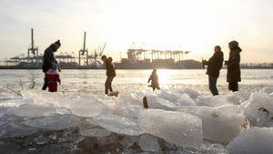 Eisschollen im Hamburger Hafen