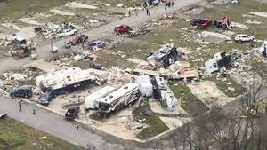 Wreckage covers the grounds of a mobile home park a day after it was hit by a tornado, in Convent, Louisiana February 24, 2016 in an aerial photo provided by the Louisiana Governor's Office of Homeland Security and Emergency Preparedness. Several tornadoes lashed southern Louisiana and Mississippi on Tuesday, killing at least three people and injuring more than 30 as the storms destroyed dozens of homes and businesses and toppled a water tower, weather and emergency officials said. Hardest hit in Louisiana was the Mississippi River hamlet of Convent, where 90 percent of the estimated 160 mobile homes at the Sugar Hill trailer park were demolished, state police superintendent Colonel Mike Edmonson told a news conference.  REUTERS/Louisiana Governor's Office of Homeland Security and Emergency Preparedness/Handout via Reuters  FOR EDITORIAL USE ONLY. NOT FOR SALE FOR MARKETING OR ADVERTISING CAMPAIGNS. THIS IMAGE HAS BEEN SUPPLIED BY A THIRD PARTY. IT IS DISTRIBUTED, EXACTLY AS RECEIVED BY REUTERS, AS A SERVICE TO CLIENTS