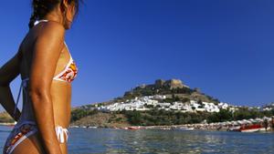 Strand, Lindos, Rhodos, Dodekanes, Griechenland | Verwendung weltweit