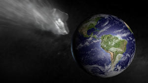 An asteroid on a collision course with earth.