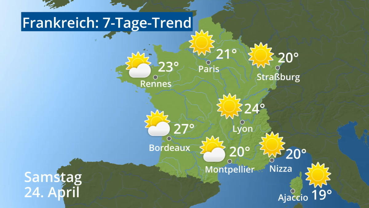 Frankreich Wie wird das Wetter? Video 7TageTrend Paris, Straßburg