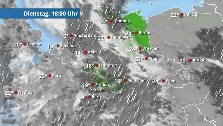 Regen breitet sich von Westen aus