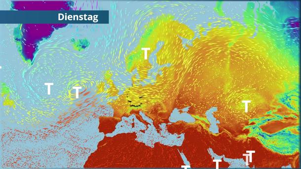 Tiefs schieben Luftmassen wild durch Europa
