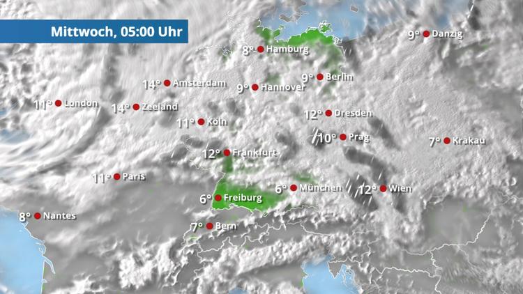 Wolkenlücken am ehesten im Süden und im Norden