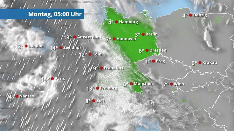 Regenfront rollt auf Deutschland zu