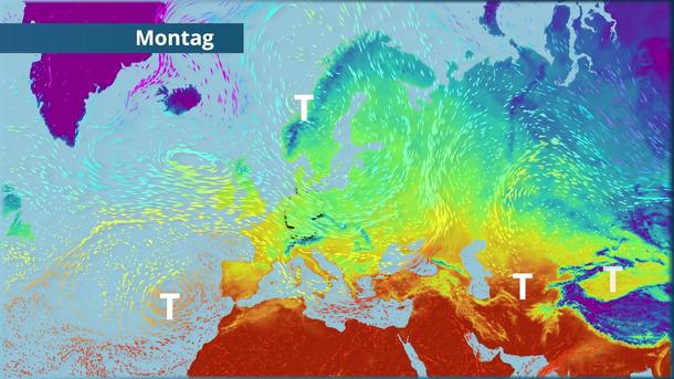 Um Europa wirbeln die Tiefruckgebiete
