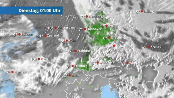 Tief Odin schickt Regenwolken von West nach Ost