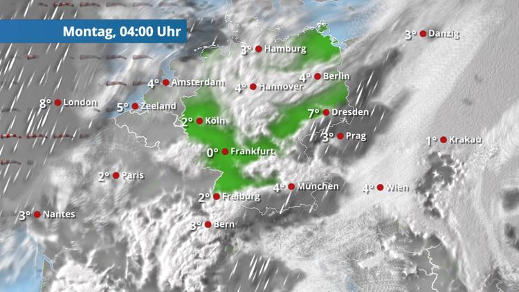 In der Nacht Regen im Südosten und Nordwesten