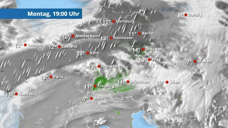 Regenband wabert im Norden, Süden im Vorteil