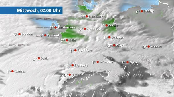 Örtlich etwas Regen oder Schnee, bevor es auflockert