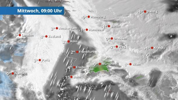 Westen und Süden: wiederholt Regen und Schnee