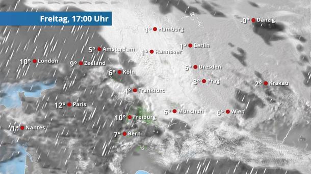 Regen, Schneeregen und Wolken