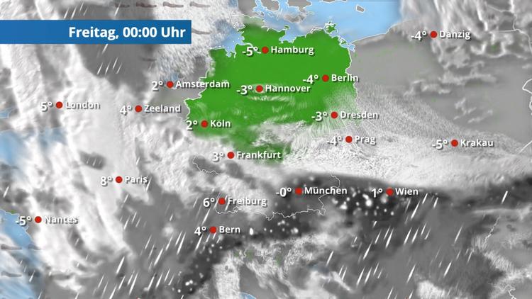 Teils kräftiger Schneefall im Süden und in den Alpen